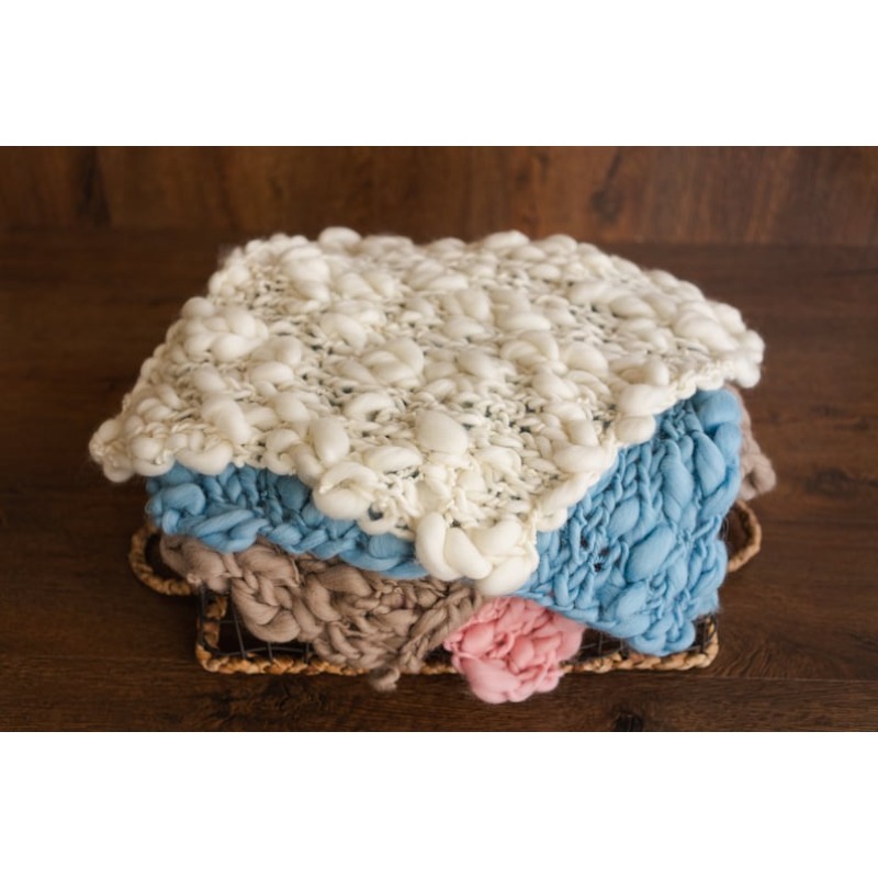 Throw Blanket Chunky Knit - 두꺼운 니트 메리노 아기 담요 -