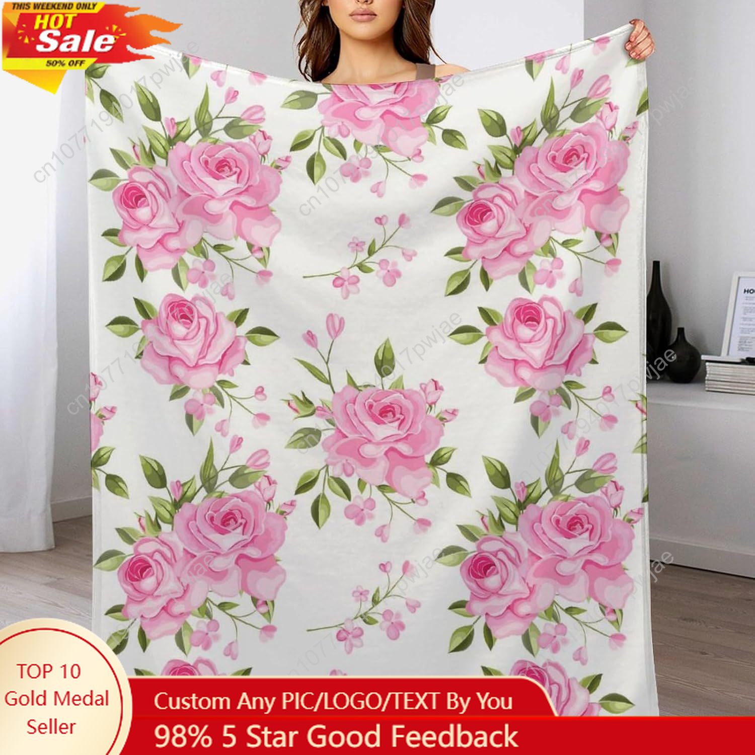 Quality Home Textiles - 핑크 꽃무늬 담요 플로럴 데코 선물