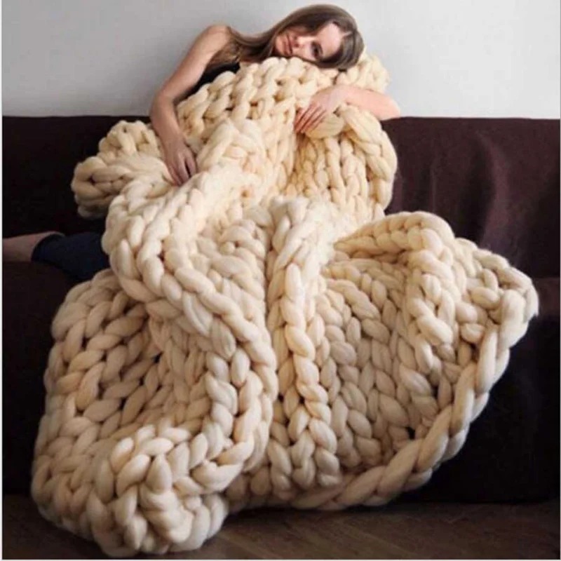 Throw Blanket Chunky Knit - 두꺼운 큰 털실 로빙 니트 담요,