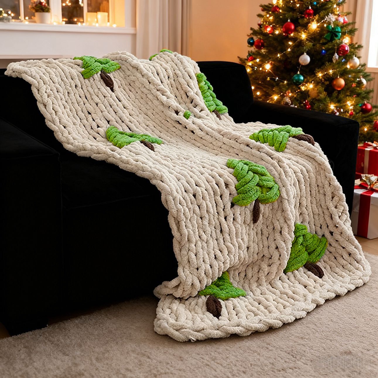 Throw Blanket Chunky Knit - 손뜨개 담요 침대용 크리스마스 트리 특대형