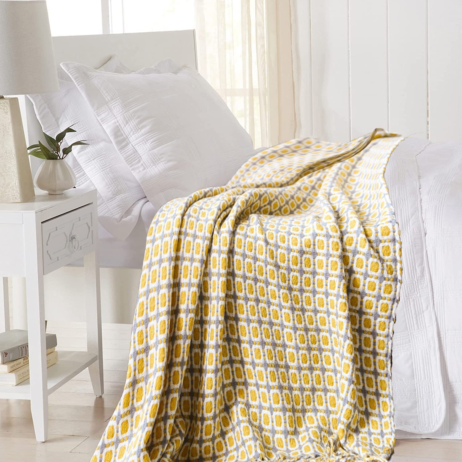 Throw Blanket Chunky Knit - 겨자 노란색 북유럽 니트 던지기 담요,