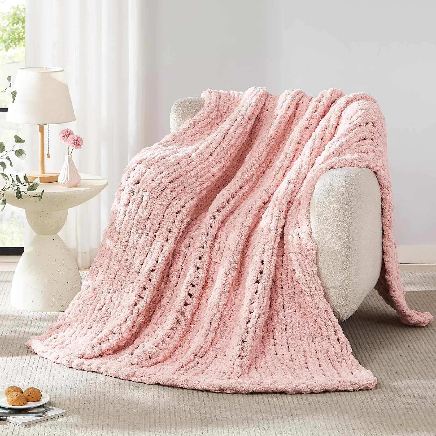 Throw Blanket Chunky Knit - Chunky 니트 담요 던지기 셔닐 실