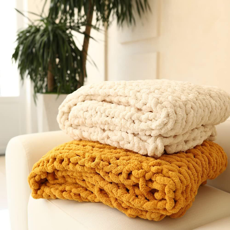 Throw Blanket Chunky Knit - 손뜨개 두꺼운 담요 두꺼운 실 메리노