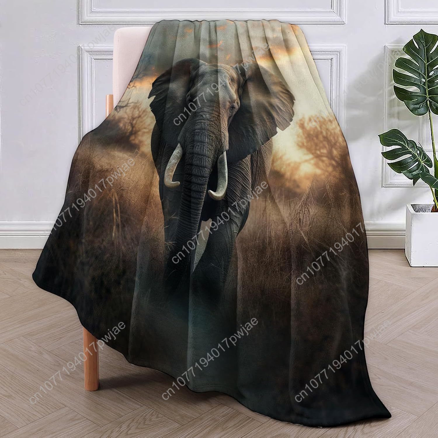 코끼리 플리스 담요, 사실적인 야생 동물 장면이 그려진 - Quality Home Textiles 리뷰 및 가격