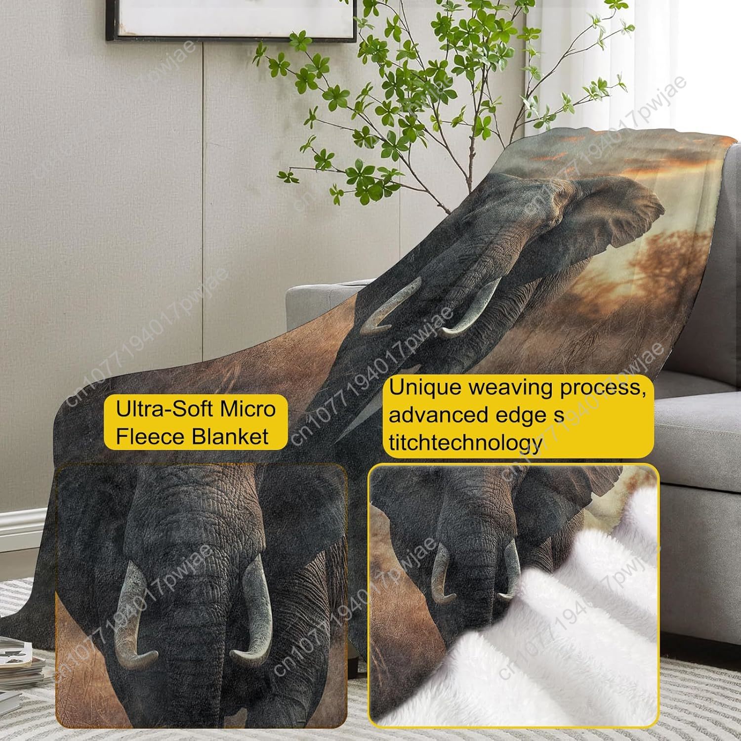코끼리 플리스 담요, 사실적인 야생 동물 장면이 그려진 - Quality Home Textiles 리뷰 및 가격